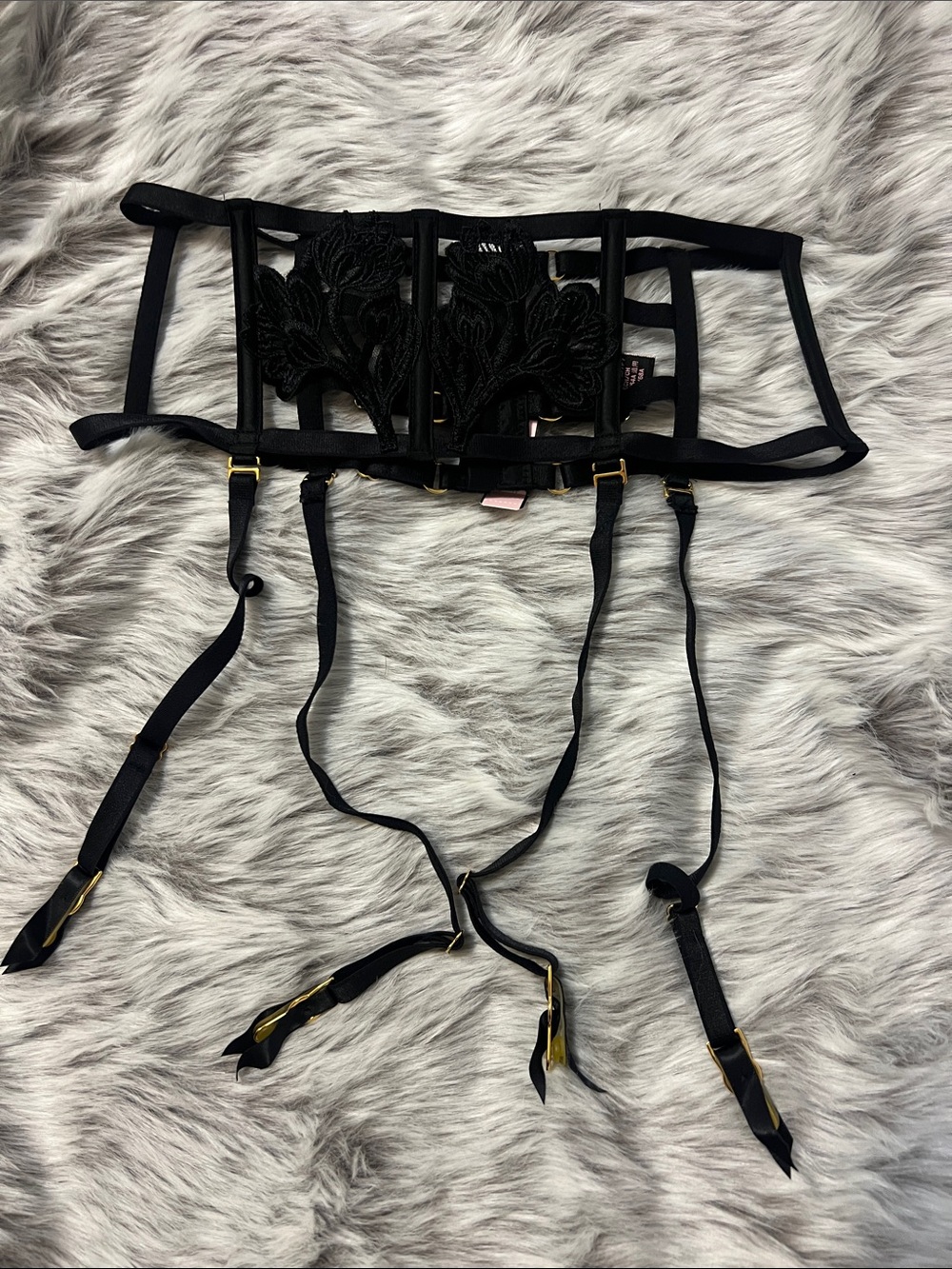 Victoria’s Secret Black Floral Lace Garter Belt Harness